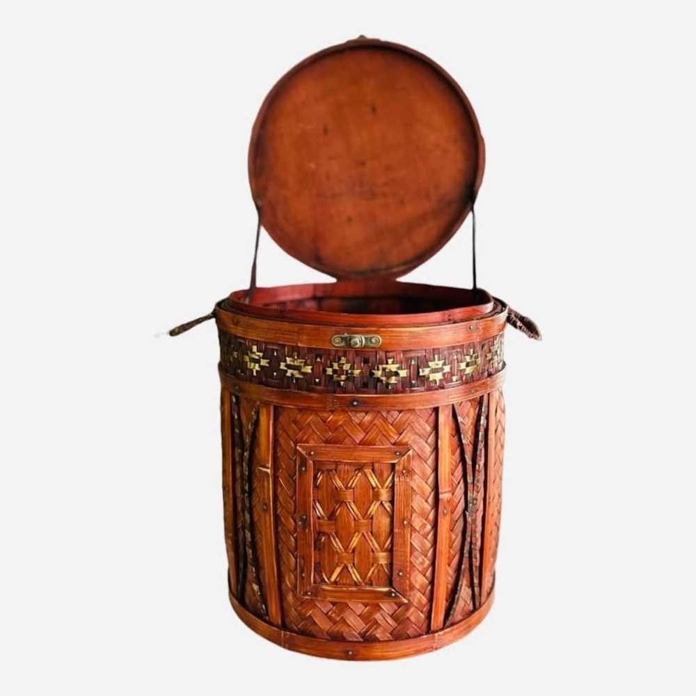 Mid 20th Century Chinese Rattan Wedding Basket Picnic Basket Wicker Vintage Box - Picture 6 of 9